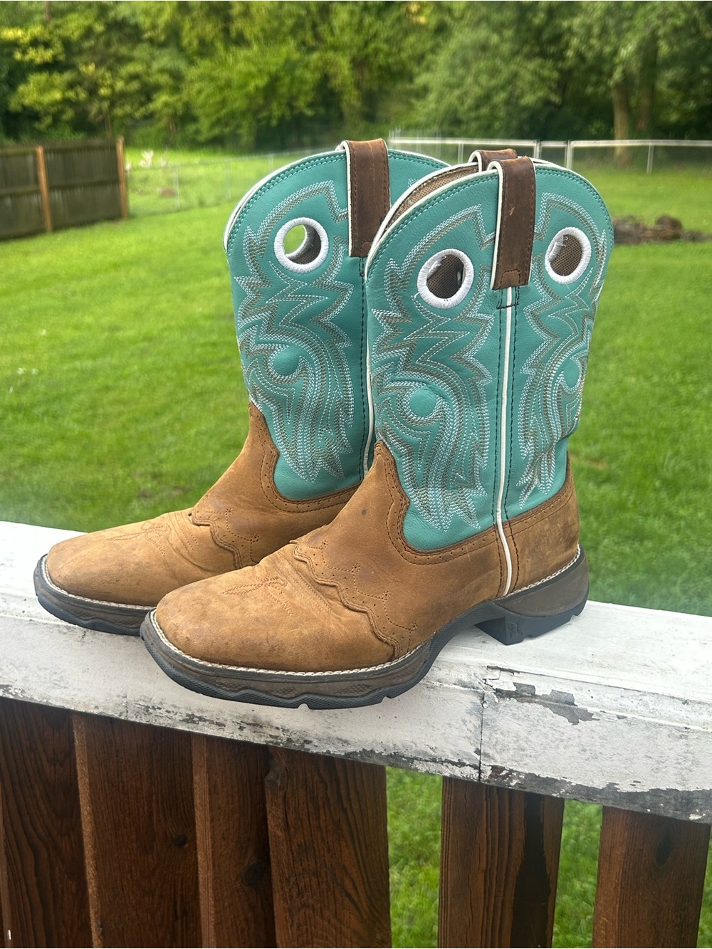 Durango Turquoise and Brown Western Pull-On Boots